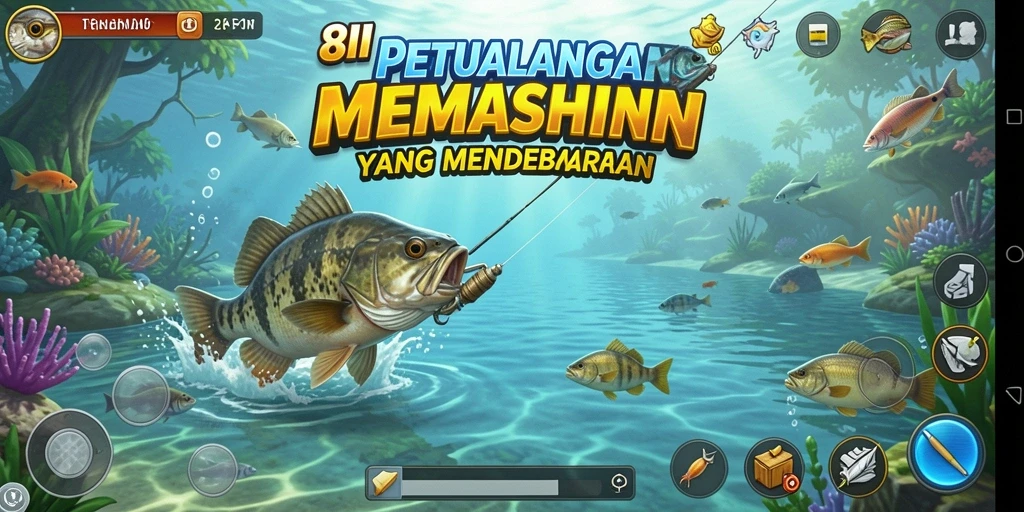 Screenshot gameplay memancing yang menampilkan pengalaman memancing seru