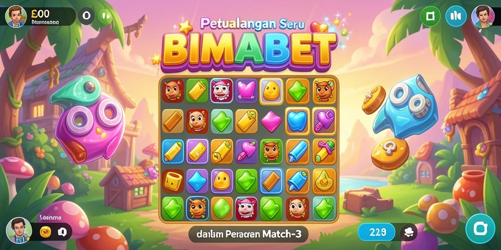 Gameplay seru di BIMABET dengan tampilan penuh warna dan tantangan match-3.