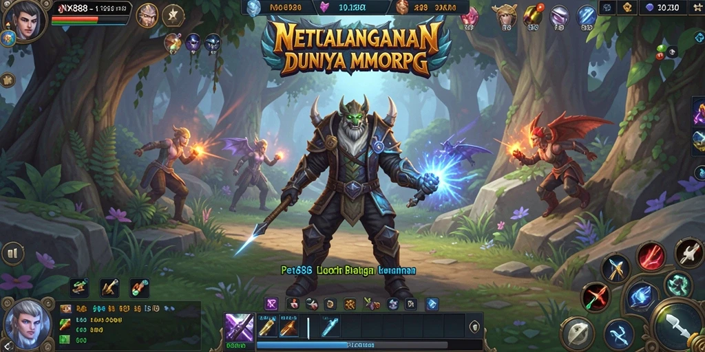 Screenshot utama dari NX888 menampilkan pertempuran epik dan lingkungan yang kaya.