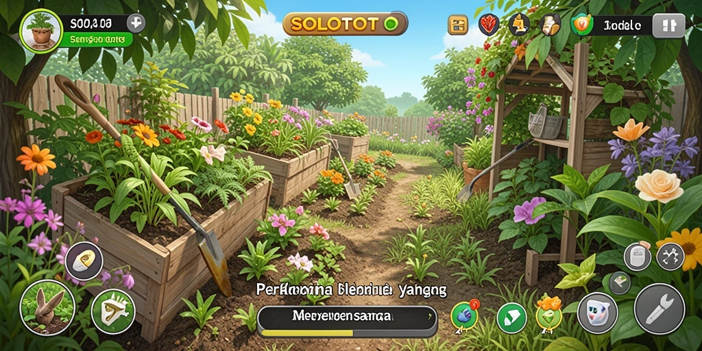 Tampilan menarik dari gameplay SOLOTOTO yang menampilkan berkebun.