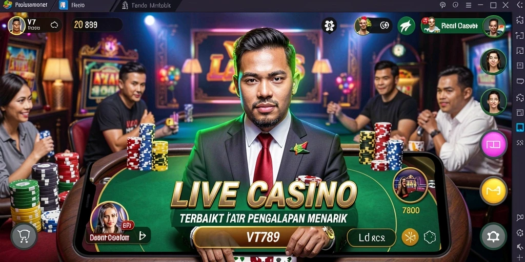 Tangkapan layar VT789 menampilkan dealer profesional dalam permainan Live Casino.
